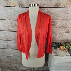 Covington Womens XL Open Front Cardigan Orange 3/4 Sleeve Ribbed Back Cropped